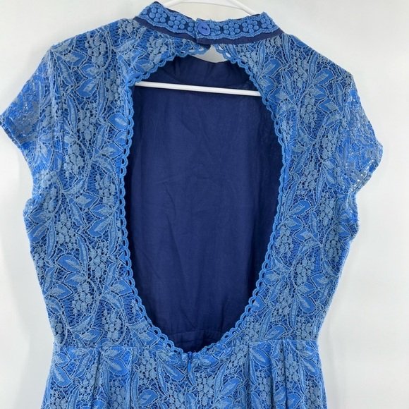 Louche blue open back lace overlay dress size 14 - Picture 7 of 11